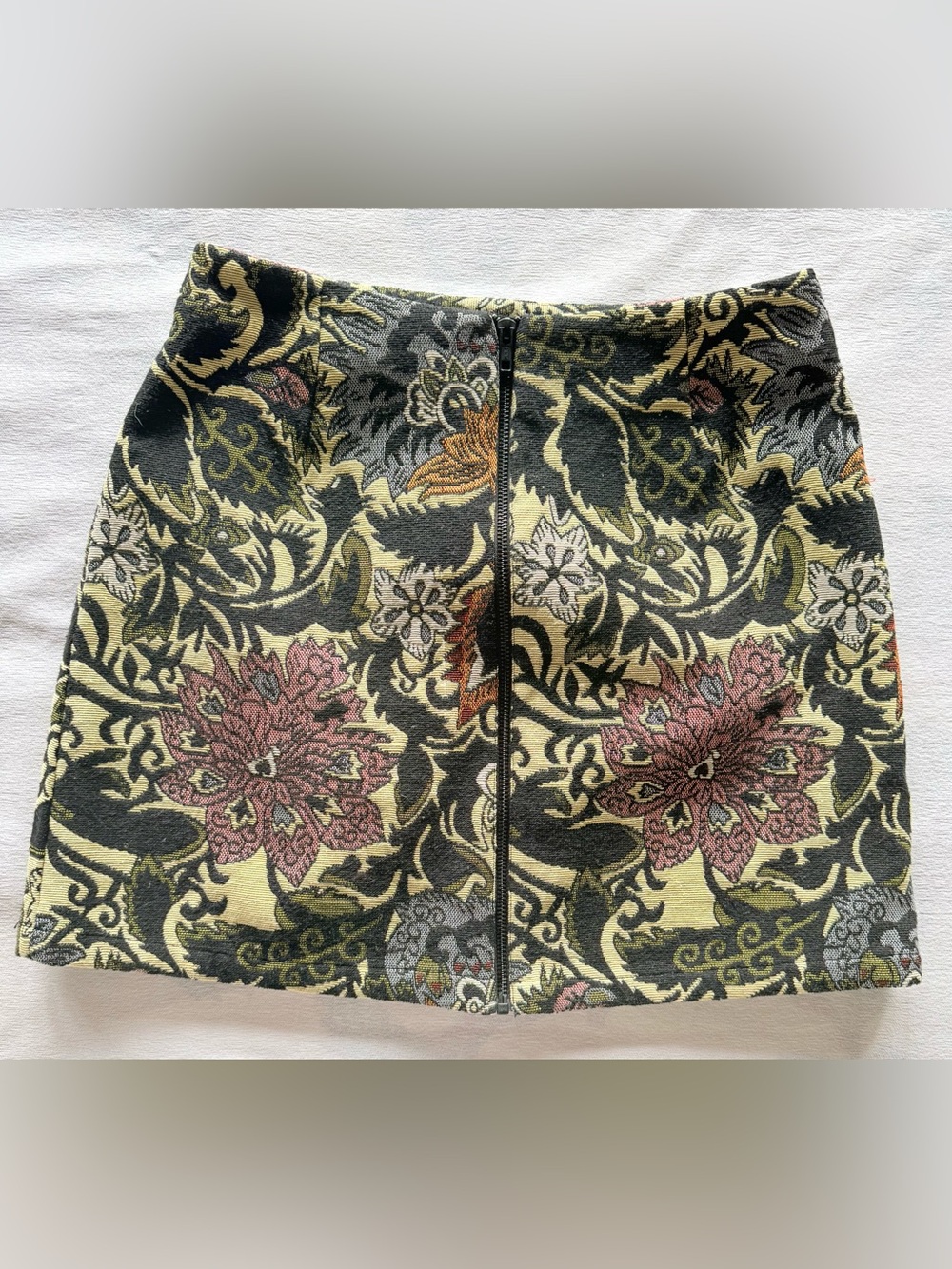 Topshop Black and Gold Floral Jacquard Mini Skirt